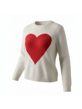 Red Heart Fuzzy Sweater Lightweight Small Relaxed Fit Soft Knit